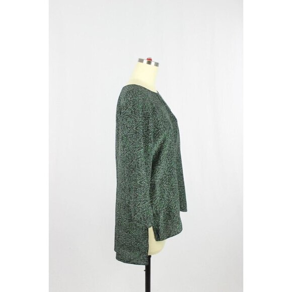 Aritzia WILFRED Dark Green Abstract Print 100% Silk Open Back Blouse Top, Size M - Picture 2 of 11